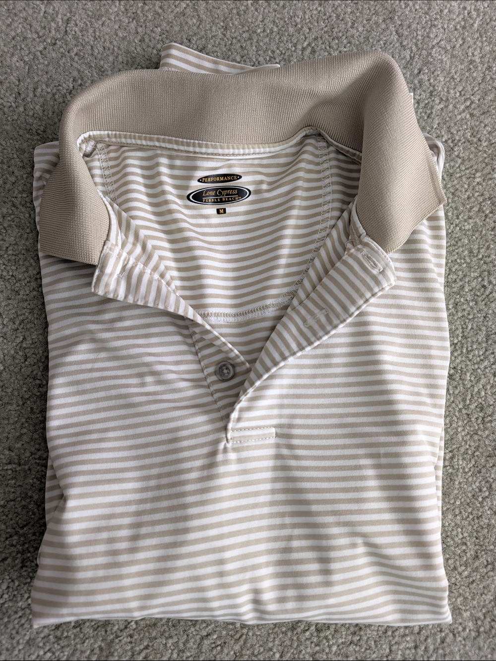 Men's Beige Striped Performance Polo